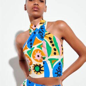 BRAND NEW!!  Zara multicolored printed halter top. Size small